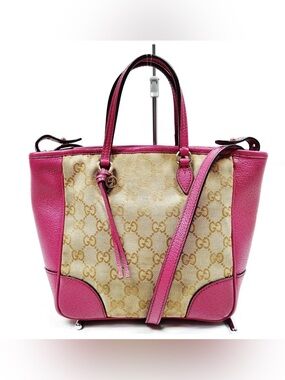 Gucci Hand Bag Brown Canvas with pink leather trim 2 way crossbody bag
